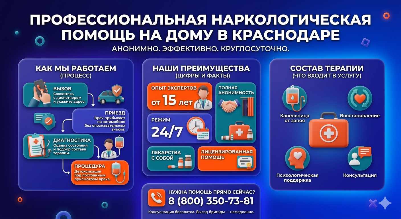 Инфографика о принципах лечения алкоголизма на дому в Завитинске: этапы вызова нарколога, преимущества анонимной детоксикации и состав медицинской помощи.